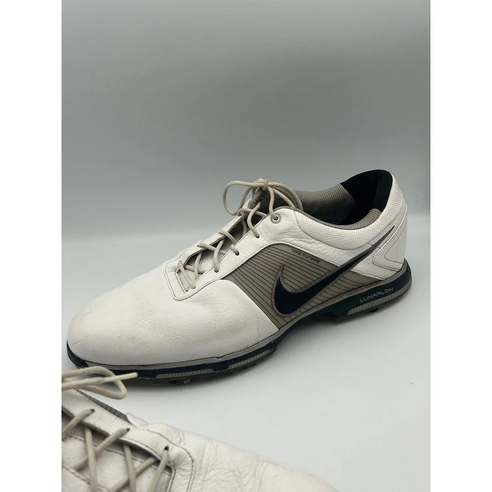 Nike Lunarlon Flywire Golf Shoes Mens 12 White Grey Spiked 418471-101